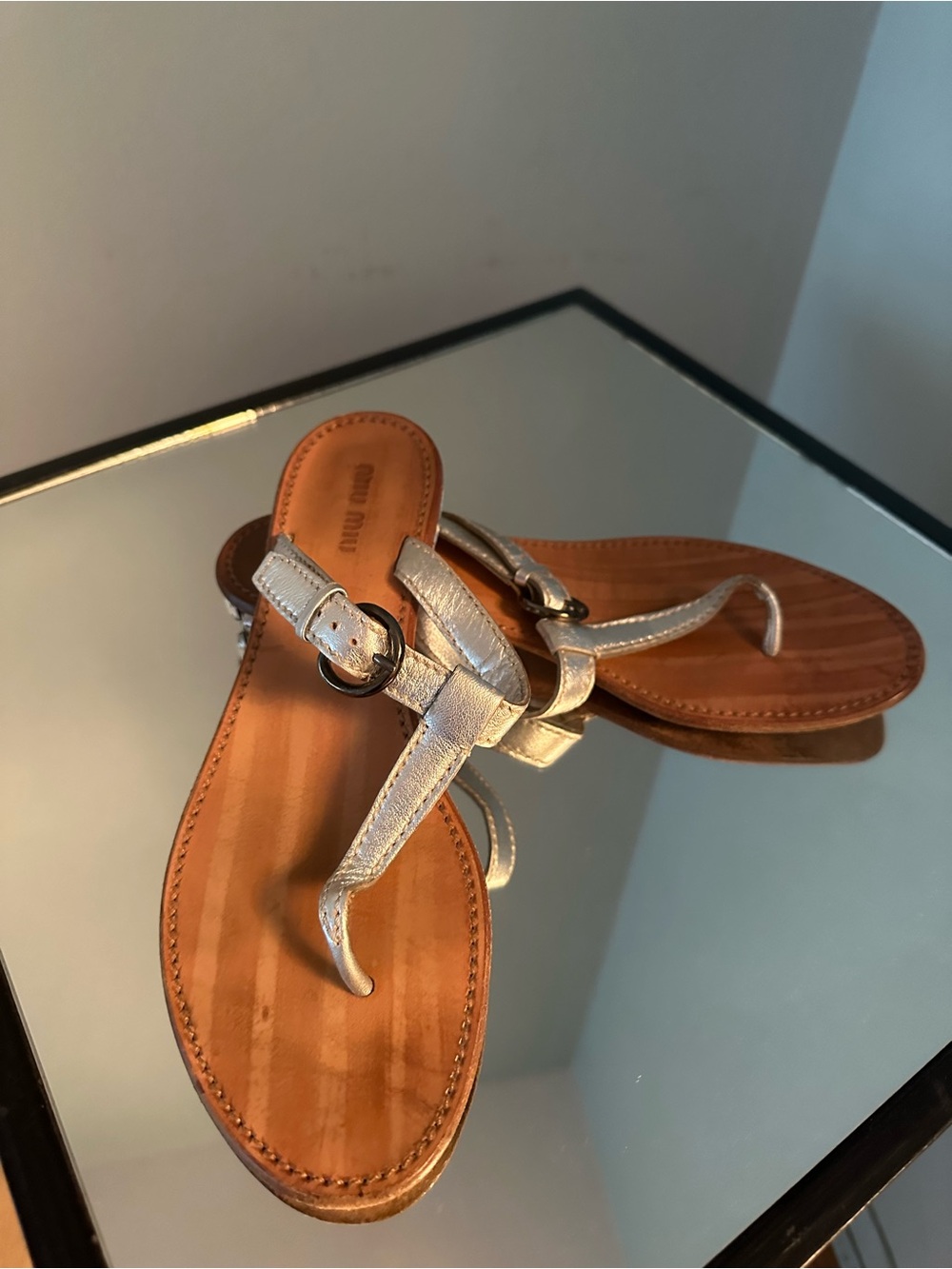 Miu Miu Silver leather Jeweled sandals SZ 38 1/2